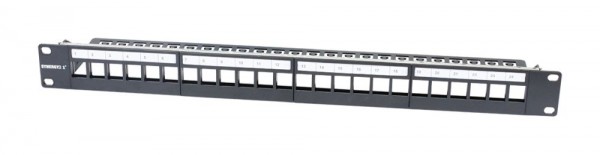 Keystone, Modulträger, 19&quot;Patchpanel für 24xTP-Modul, 1HE(t 94mm), Schwarz, V3, Synergy 21,