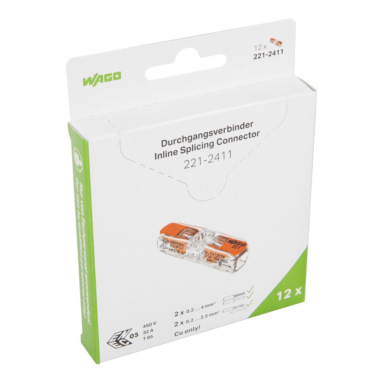 Wago Serie 221 - Durchgangsverbinder -2*4mm (12 Stück Retail)