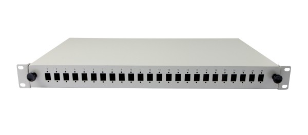 LWL-Patchpanel 18xLC(APC)-Duplex-Buchsen, 19&quot;, OS2, 9/125u Singlemode, Lichtgrau, Synergy 21,