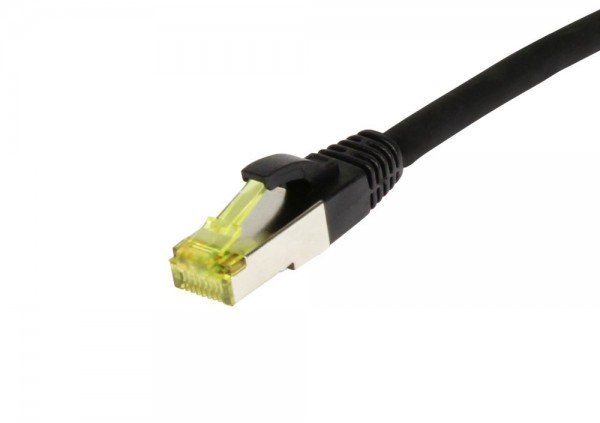 Patchkabel RJ45, CAT6A 500Mhz, 1.0m, schwarz, S-STP(S/FTP), TPE/LSZH(Ultraflex), AWG26, mit CAT7 Roh