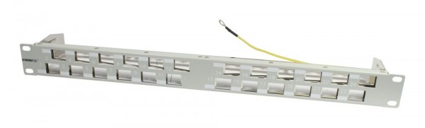 Patch Panel 24xTP, CAT6A, incl.Keystone 19&quot;, 1HE(t 96mm) 45Grad Schrägauslass, Lichtgrau, Synergy 21