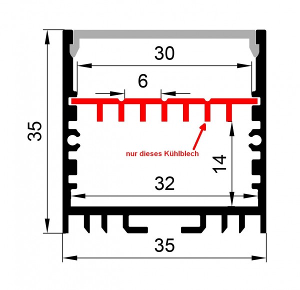 Synergy 21 LED U-Profil zub ALU3535 ALU-Kühlblech mit Kühlrippen 2m