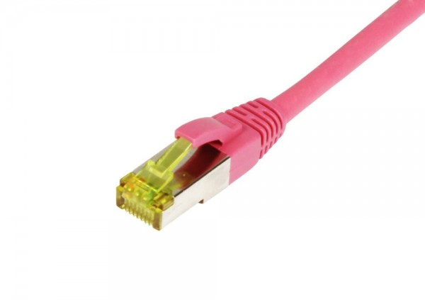 Patchkabel RJ45, CAT6A 500Mhz, 0.25m, magenta, S-STP(S/FTP), TPE/LSZH(Ultraflex), AWG26, mit CAT7 Ro