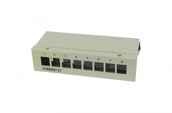 Patch Panel 8xTP-TP(Kupplung),CAT6A, incl.Keystone Slim-line, Aufputz Metall, Lichtgrau, Synergy 21