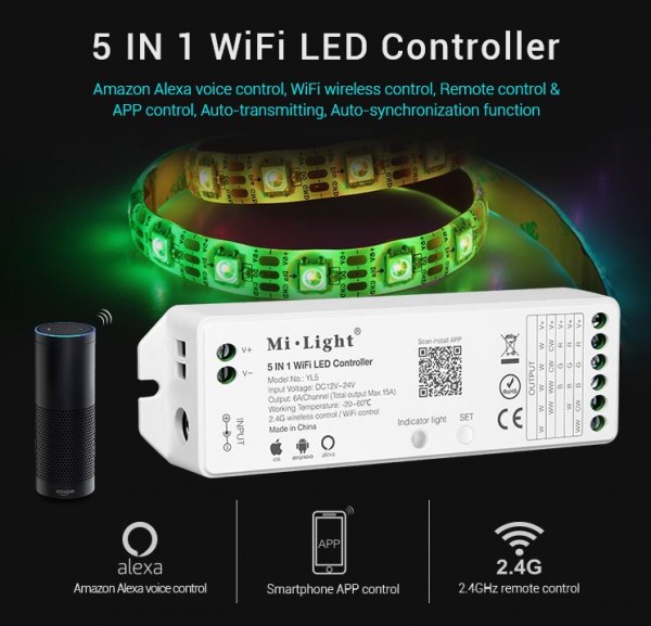 Synergy 21 LED Controller RGB-WW (RGB-CCT) DC12/24V 5in1*MiLight* Alexa Serie