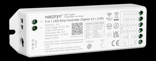 MiBoxer ZL5 LED Controller 5in1 RGB-WW (RGB-CCT) DC12~48V Zigbee 3.0/2.4G