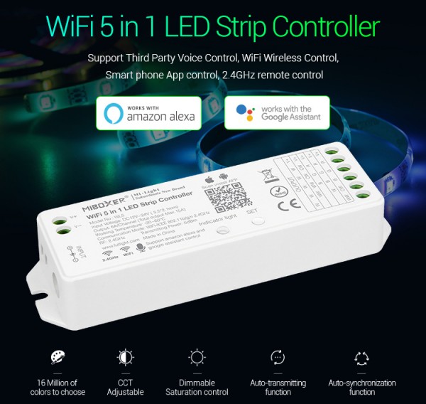Synergy 21 LED Controller 5in1 RGB-WW (RGB-CCT) DC12~24V WiFi + 2.4G *Milight/Miboxer* Alexa Serie