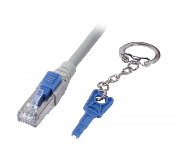 Patchkabel RJ45, CAT6A 500Mhz, 0.5m, grau, S-STP(S/FTP), mit Schloss, AWG26, Synergy 21