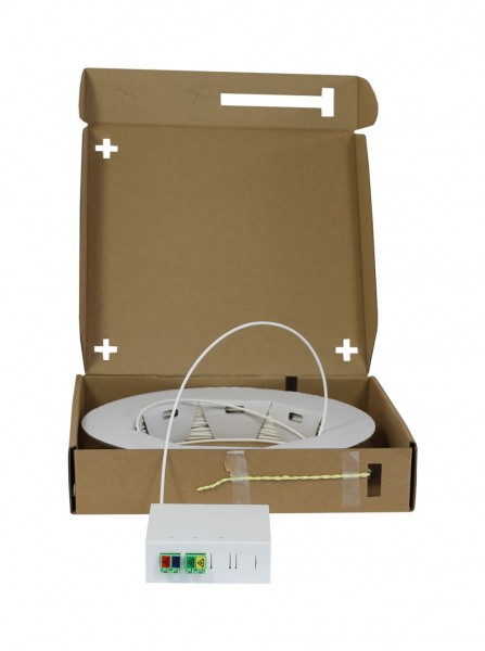 FTTH Compact Box vorkonfektioniert, 4xLC/APC -&gt; open End, 60m, 9/125u, G.657.A2, 4-Faser, OD=2,2mm