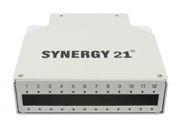 LWL-Patchpanel für Hutschiene(DIN), 12xLC-Duplex/SC-Simplex-Buchsen, ohne Kupplungen, Lichtgrau, Syn