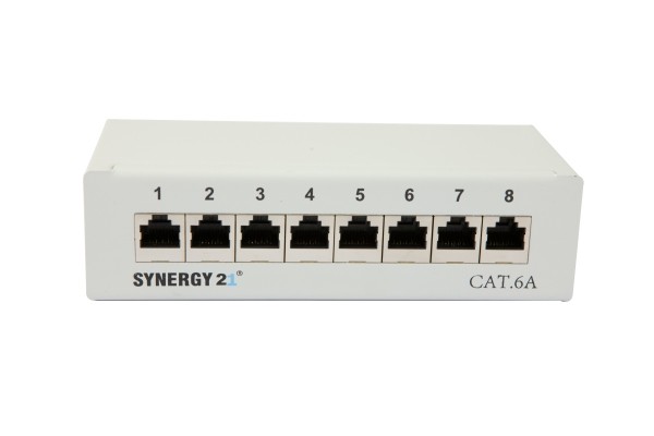 Patch Panel 8xTP, CAT6A, 500Mhz, Aufputz , Lichtgrau, LSA, Synergy 21,