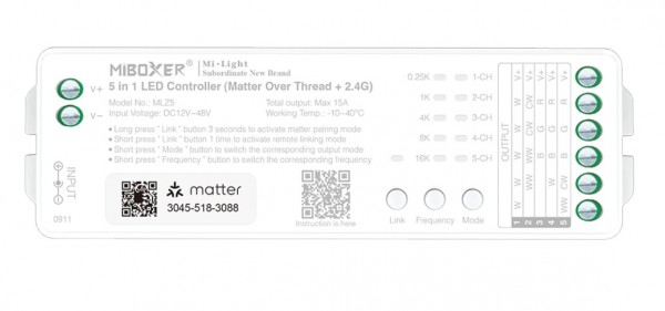 Synergy 21 LED Controller Matter-Serie 5in1 RGB-WW (RGB-CCT) DC12~24V Matter Over Thread + 2.4G *Mil