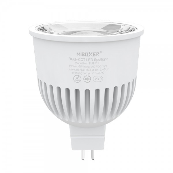 MiBoxer FUT112 LED Retrofit Gx 5,3/MR16 6W (RGB-CCT) 2,4 GHz smooth dim