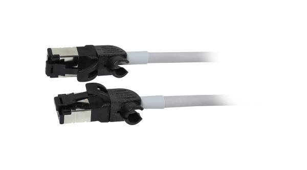 Patchkabel RJ45, CAT6A 500Mhz, 0.5m, grau, S/FTP, slimline rund d=4,5mm, TPE/LSZH(Superflex), AWG28
