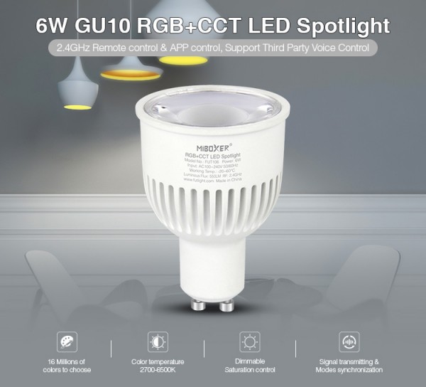 MiBoxer FUT106 LED Retrofit GU10 6W RGB-WW (RGB-CCT) Spot