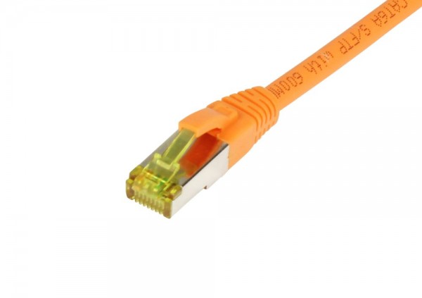 Patchkabel RJ45, CAT6A 500Mhz, 0.15m, orange, S-STP(S/FTP), TPE/LSZH(Ultraflex), AWG26, mit CAT7 Roh