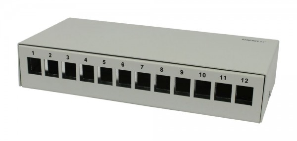 Patch Panel 12xTP, CAT6A, incl.Keystone, Aufputz Metall, Lichtgrau, Synergy 21,