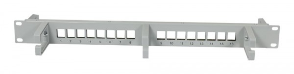 Keystone, Modulträger, 19&quot;Patchpanel für 16xTP-Modul, 1HE(t 92mm), Lichtgrau, mit Kabelbügel, Syner