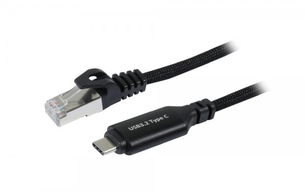 Kabel USB, C(St) => RJ45(St)_Netzwerkkarte, 2,0m, USB3.2 Type-C, schwarz(Textil), Synergy 21,