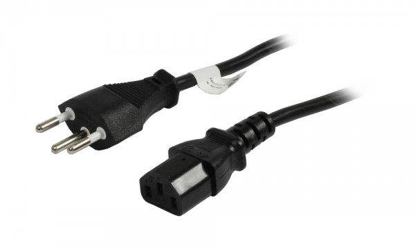 Netzkabel 230V Schweiz(Stecker)J12/Kaltgeräte IEC-C13(Buchse), 2m, Black,  Synergy21